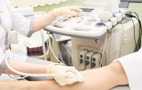 Medical examination. Ultrasonography. Patients leg