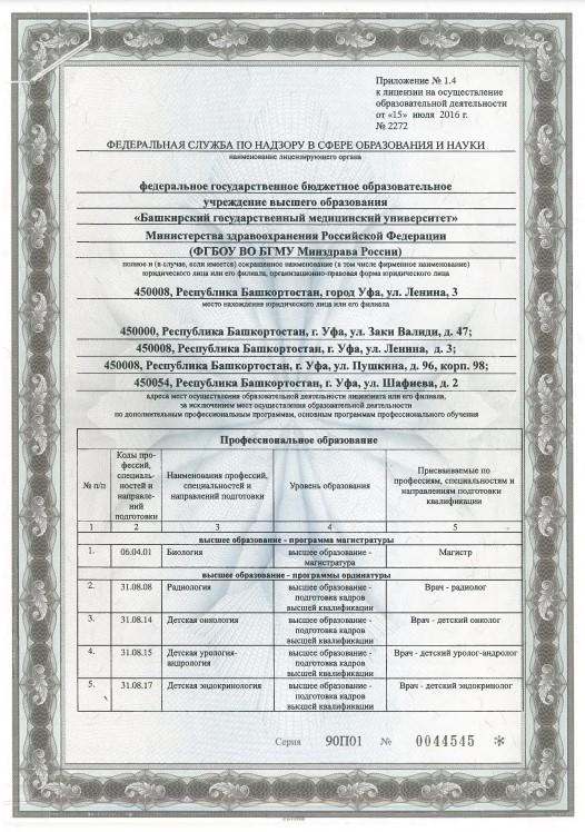licenziya 9 bashkirskogo gosudarstvennogo medicinskogo universiteta